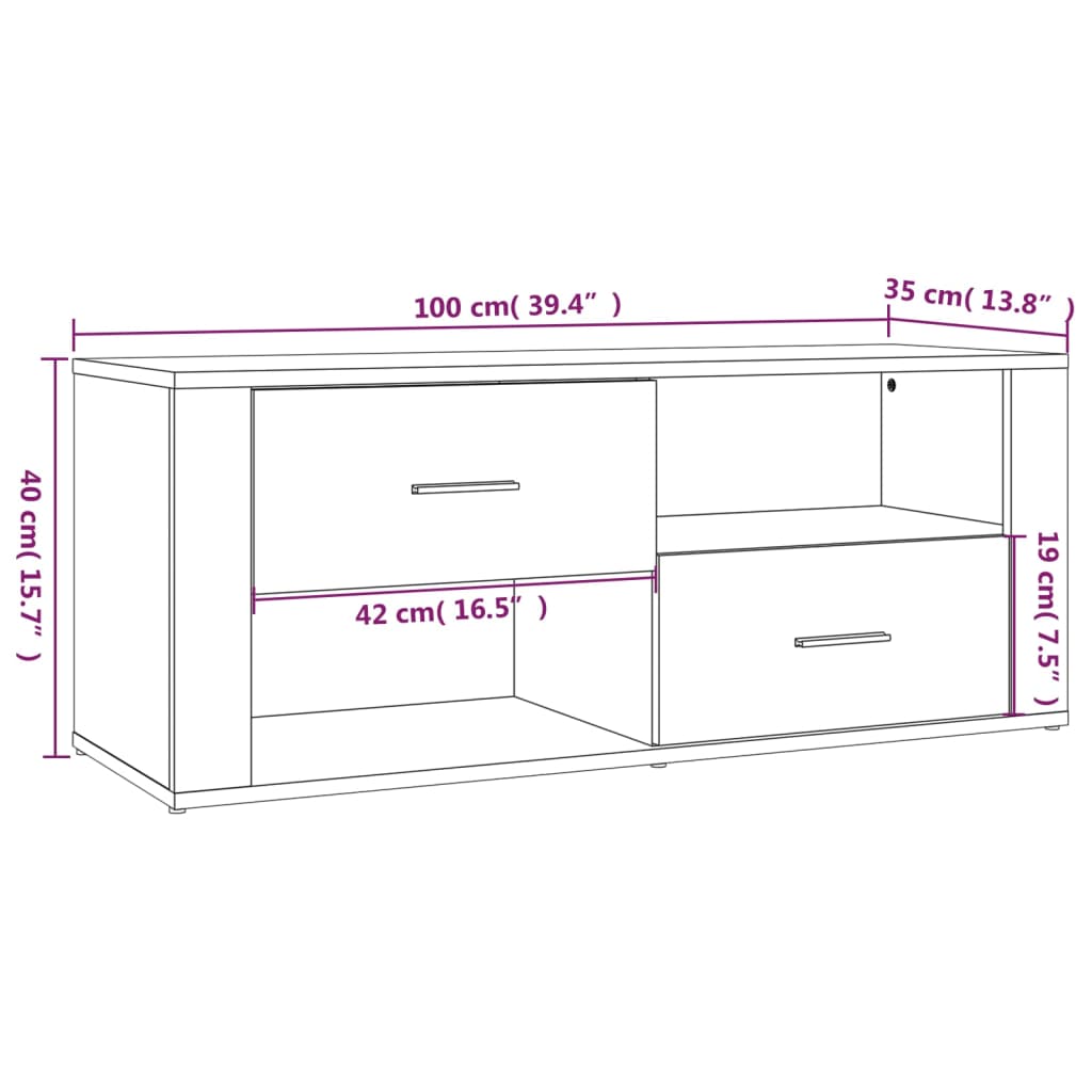 Meuble TV chêne Sonoma 100x35x40 cm matériau bois