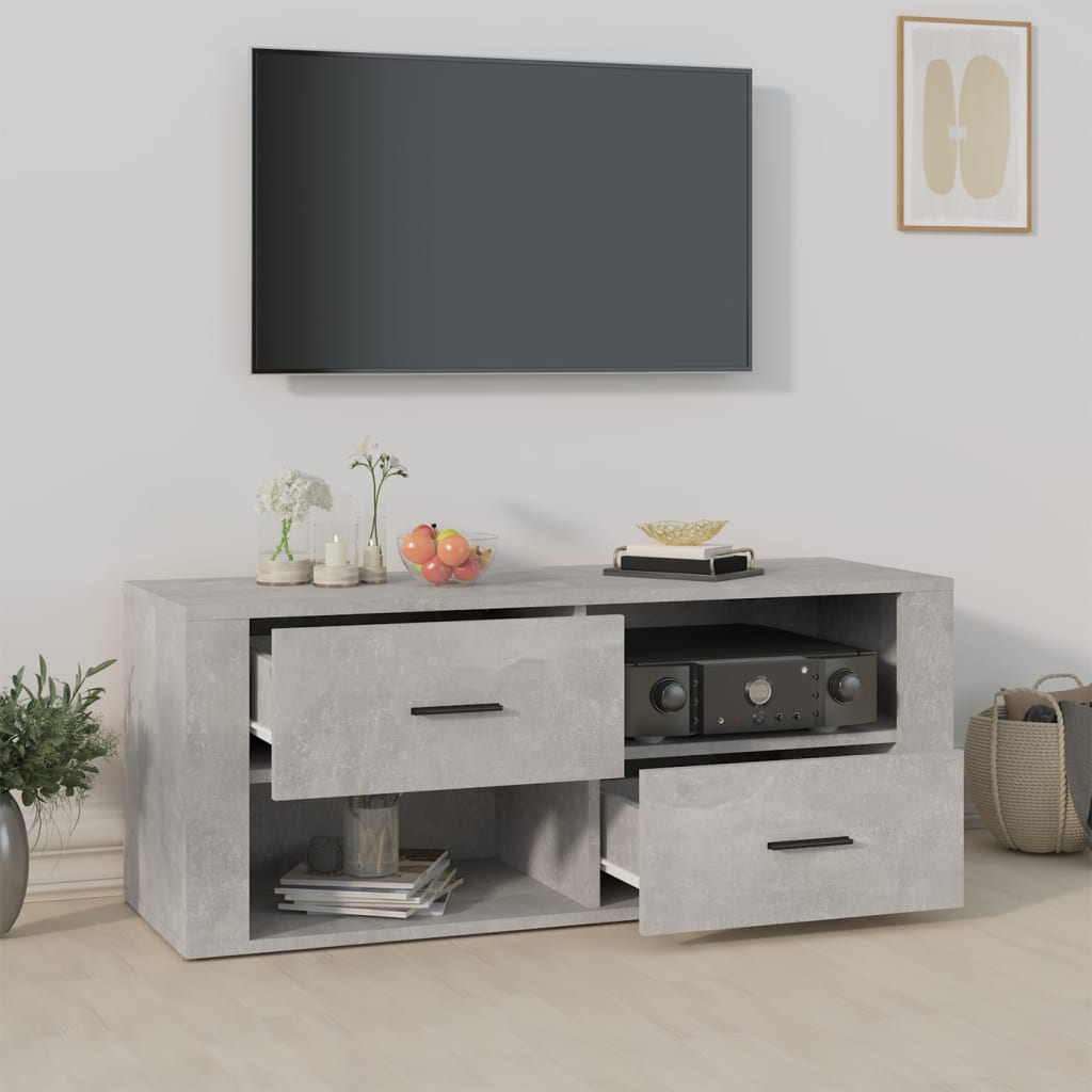 Meuble TV gris béton 100x35x40 cm en bois