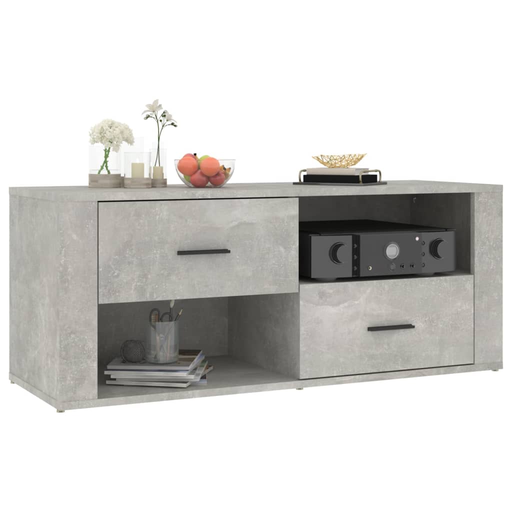 Meuble TV gris béton 100x35x40 cm en bois