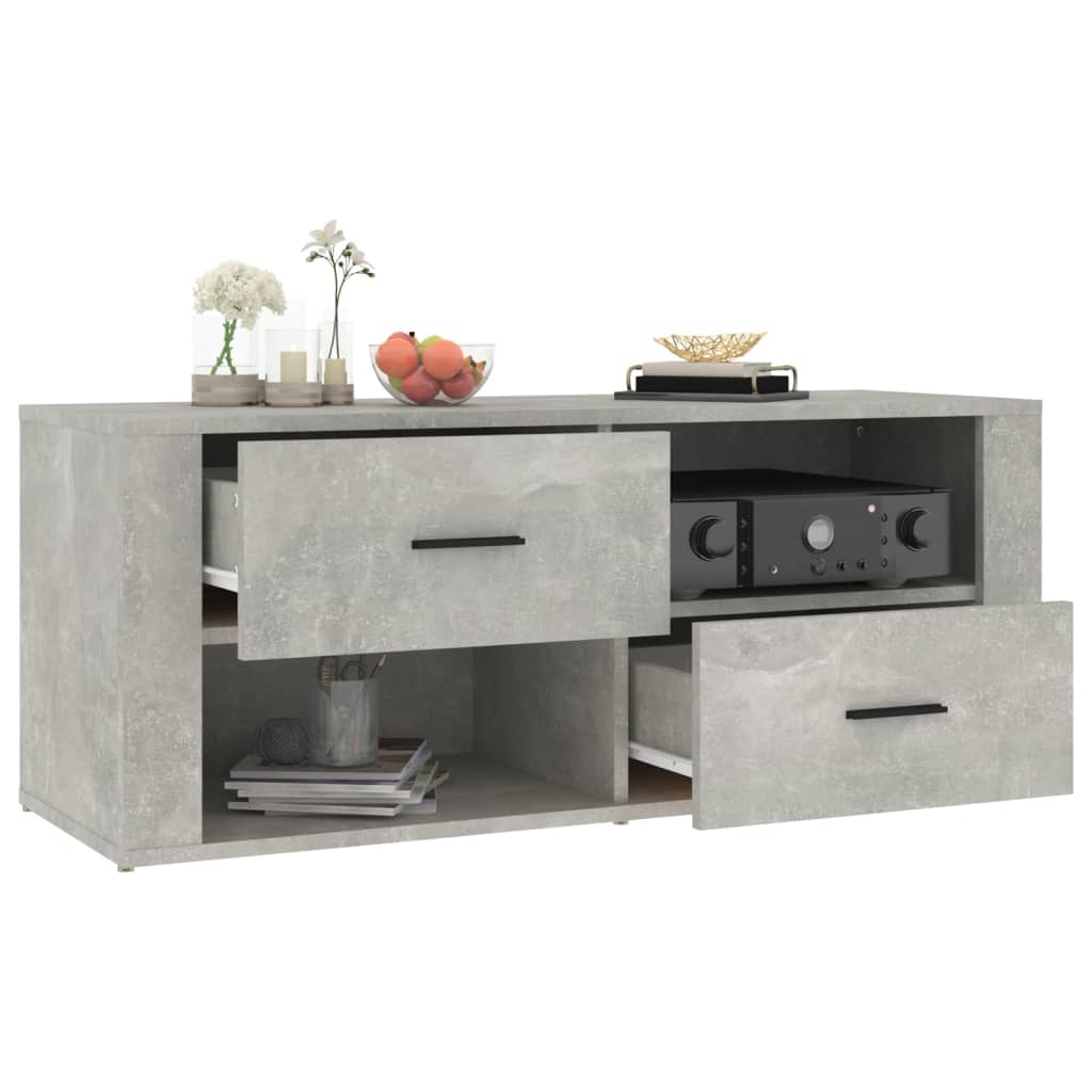 Meuble TV gris béton 100x35x40 cm en bois