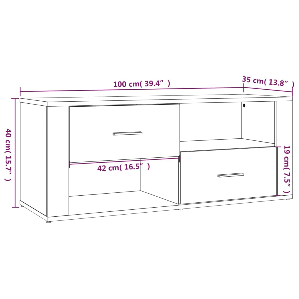 Meuble TV gris béton 100x35x40 cm en bois