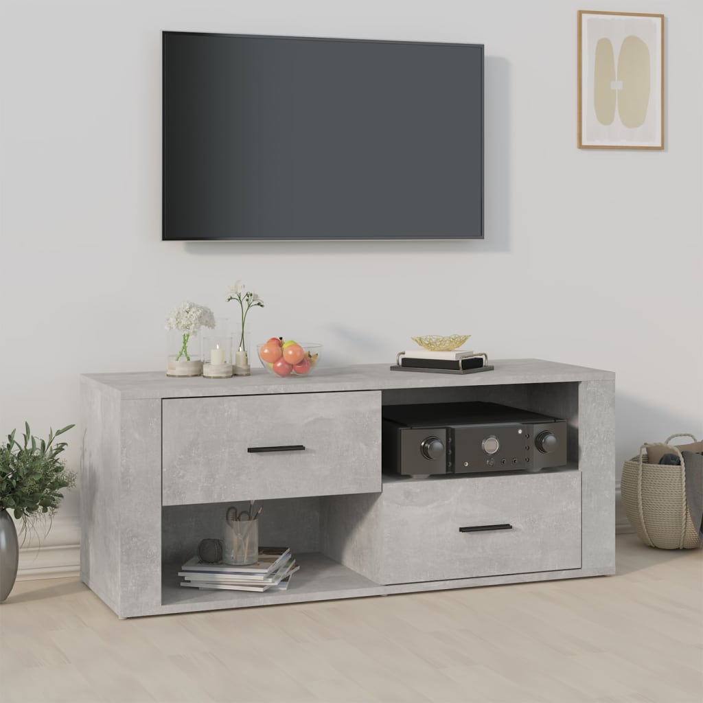 Meuble TV gris béton 100x35x40 cm en bois