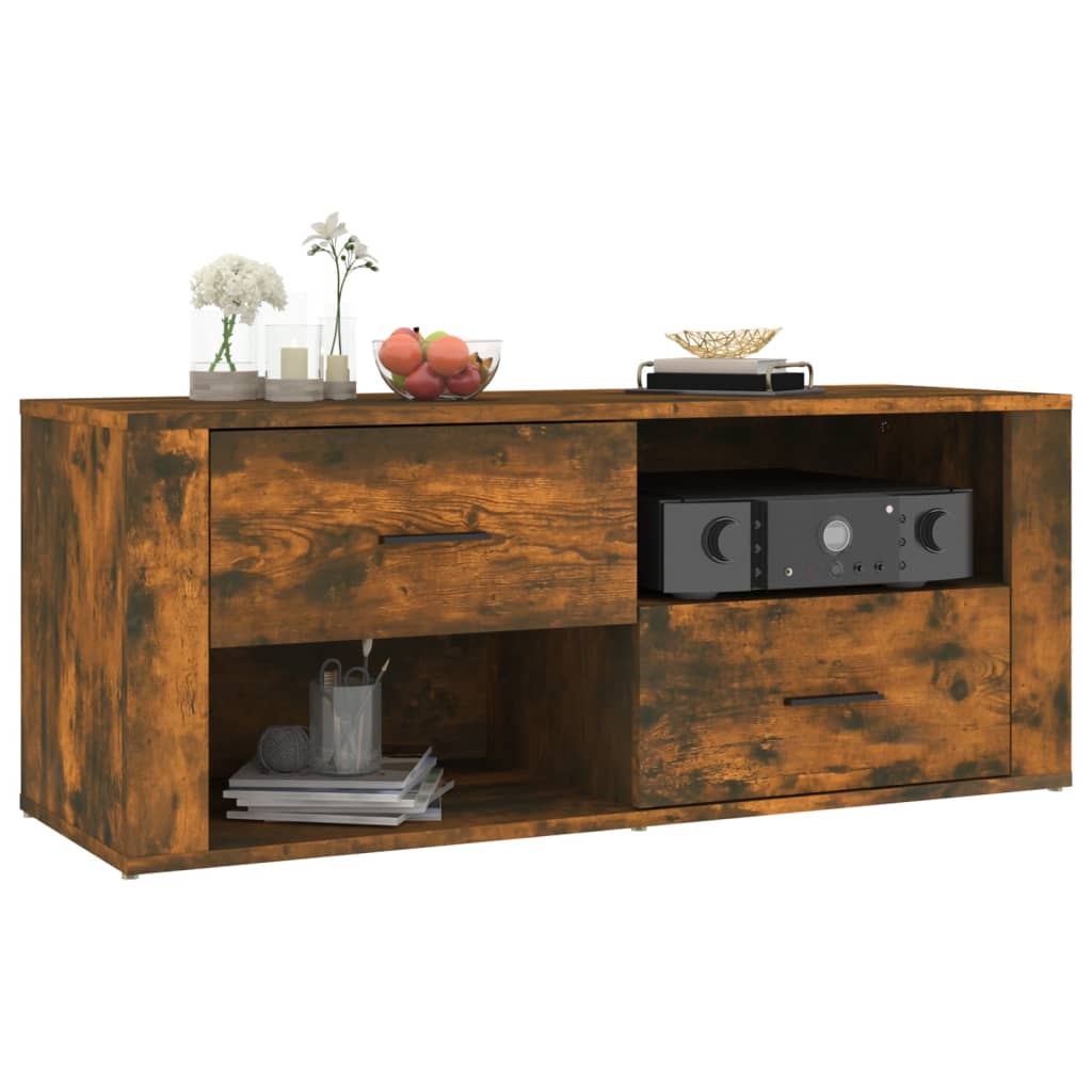 Meuble TV chêne fumé 100x35x40 cm matériau bois