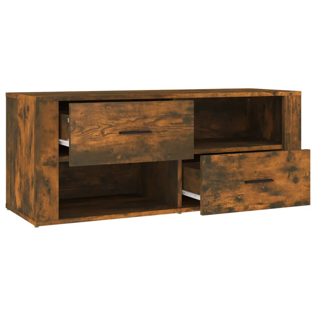 Meuble TV chêne fumé 100x35x40 cm matériau bois