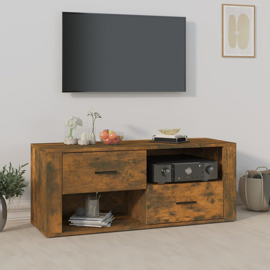 Meuble TV chêne fumé 100x35x40 cm matériau bois