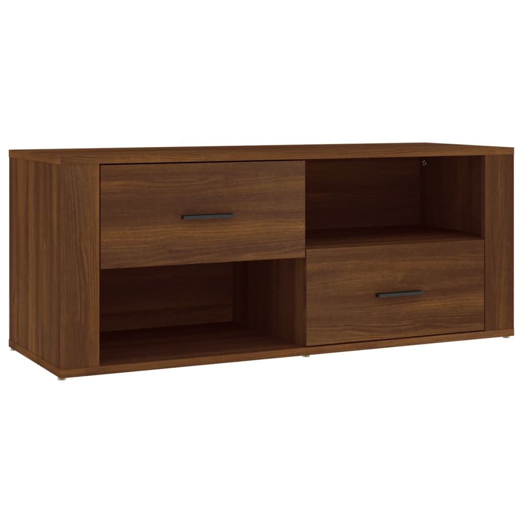 Meuble TV aspect chêne marron 100x35x40 cm matériau bois