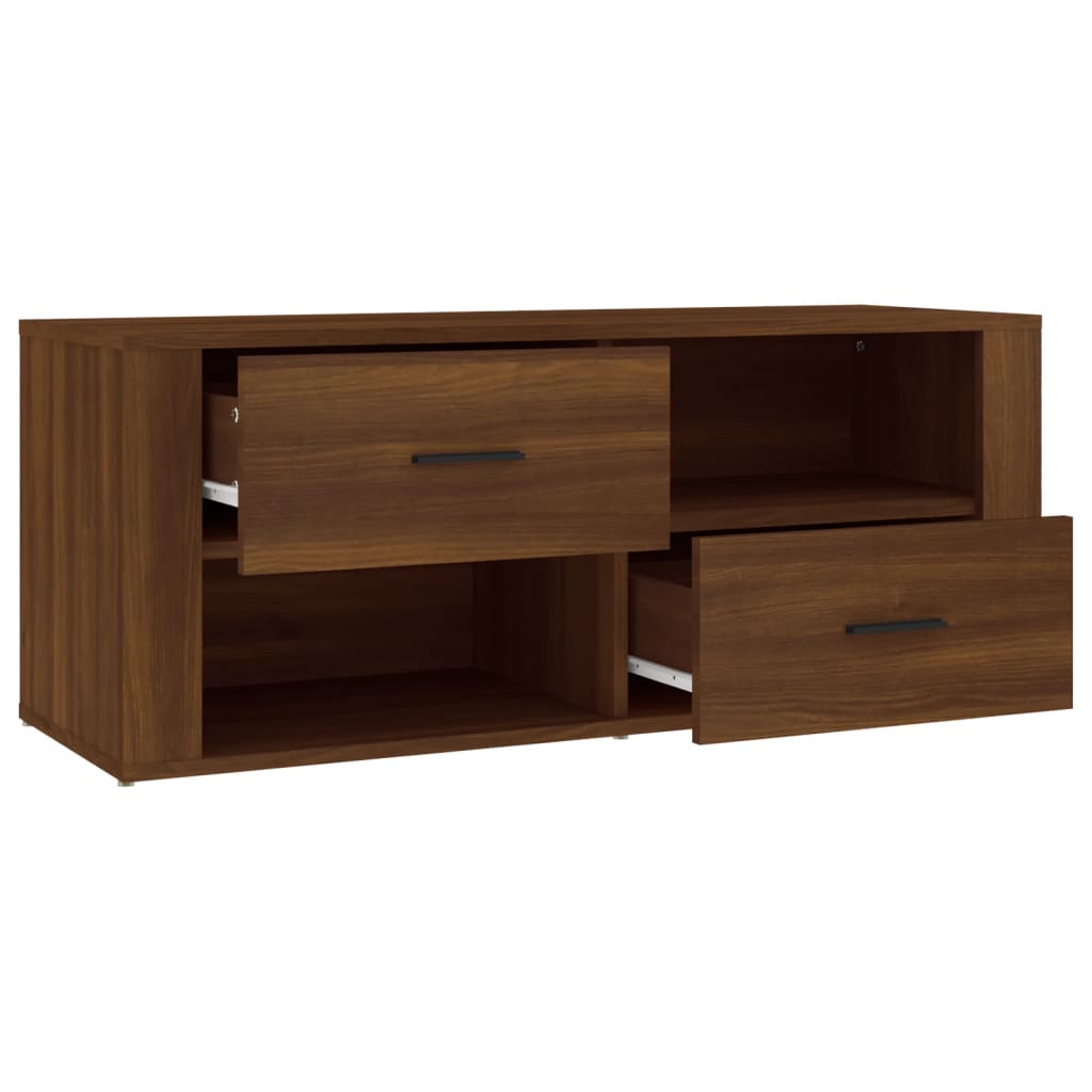 Meuble TV aspect chêne marron 100x35x40 cm matériau bois