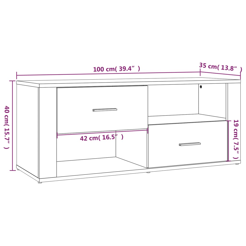 Meuble TV aspect chêne marron 100x35x40 cm matériau bois