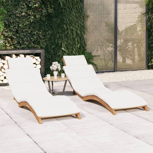 Chaises longues 2 pièces avec coussins en bois de teck massif