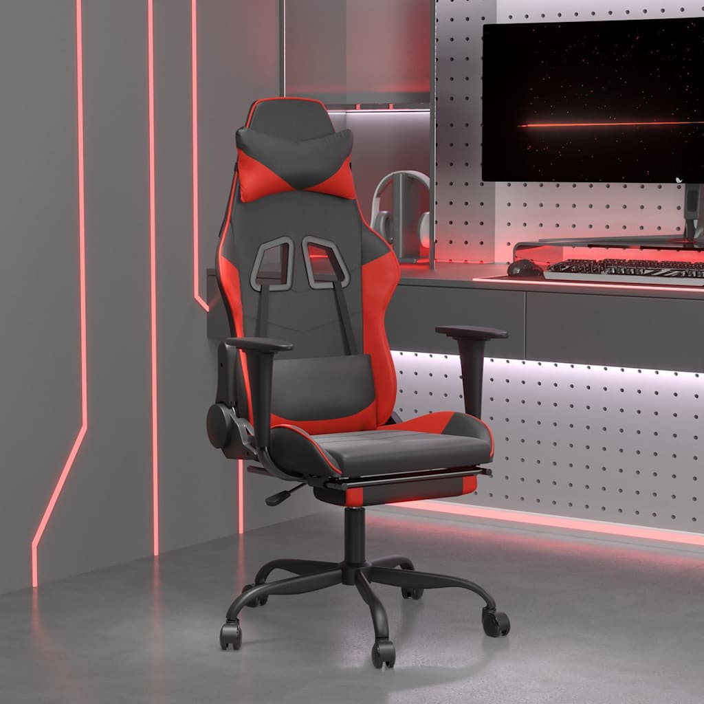 Gaming-Stuhl mit Fußstütze Schwarz und Rot Kunstleder