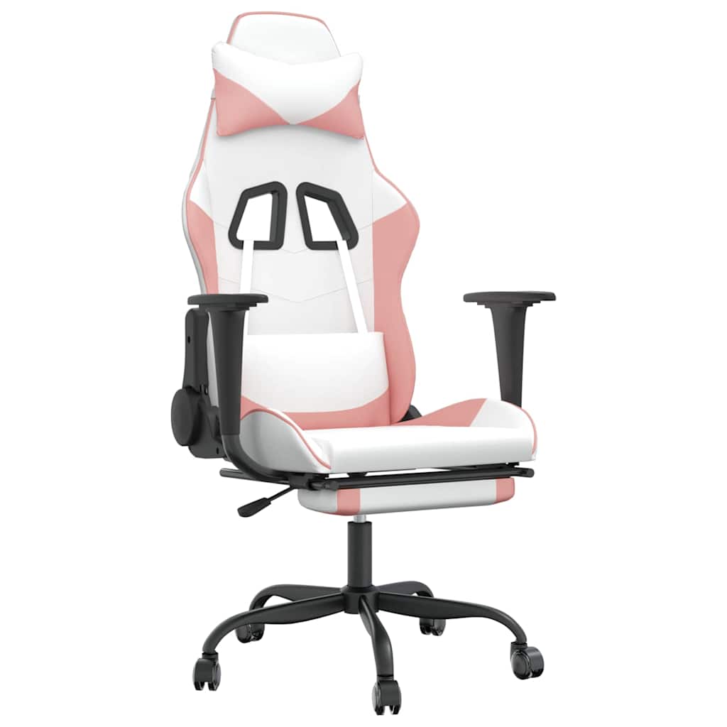 Gaming-Stuhl mit Fußstütze Weiß und Rosa Kunstleder