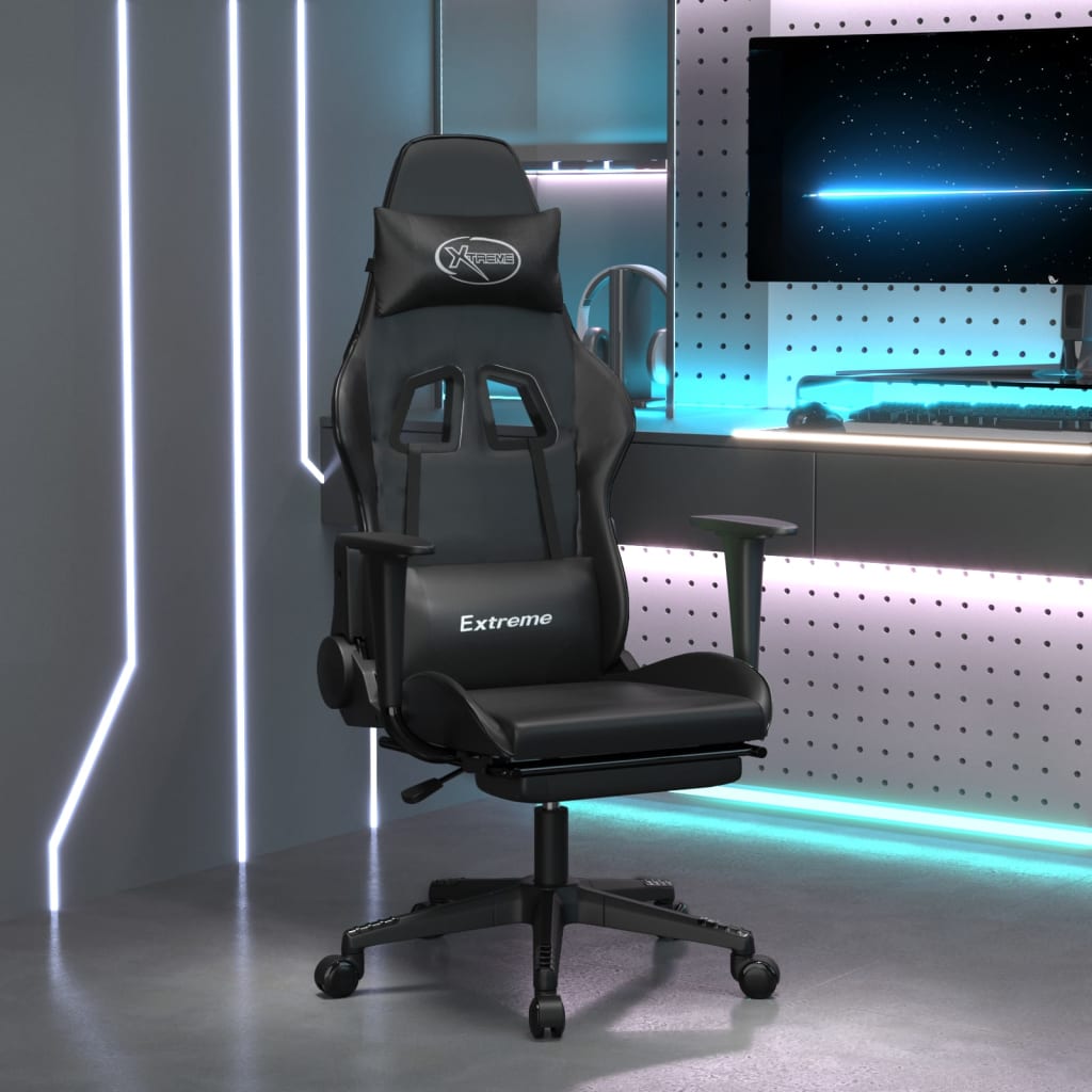 Gaming-Stuhl mit Fußstütze Schwarz Kunstleder