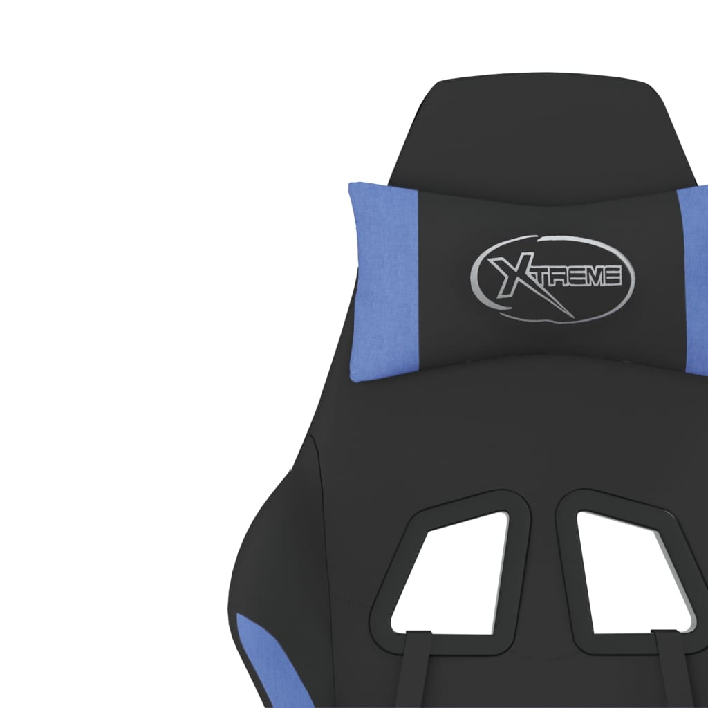 Gaming-Stuhl mit Fußstütze Schwarz und Blau Stoff