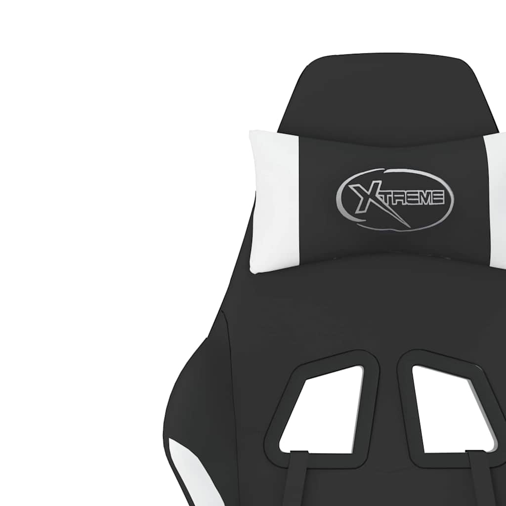 Gaming-Stuhl mit Fußstütze Schwarz und Weiß Stoff