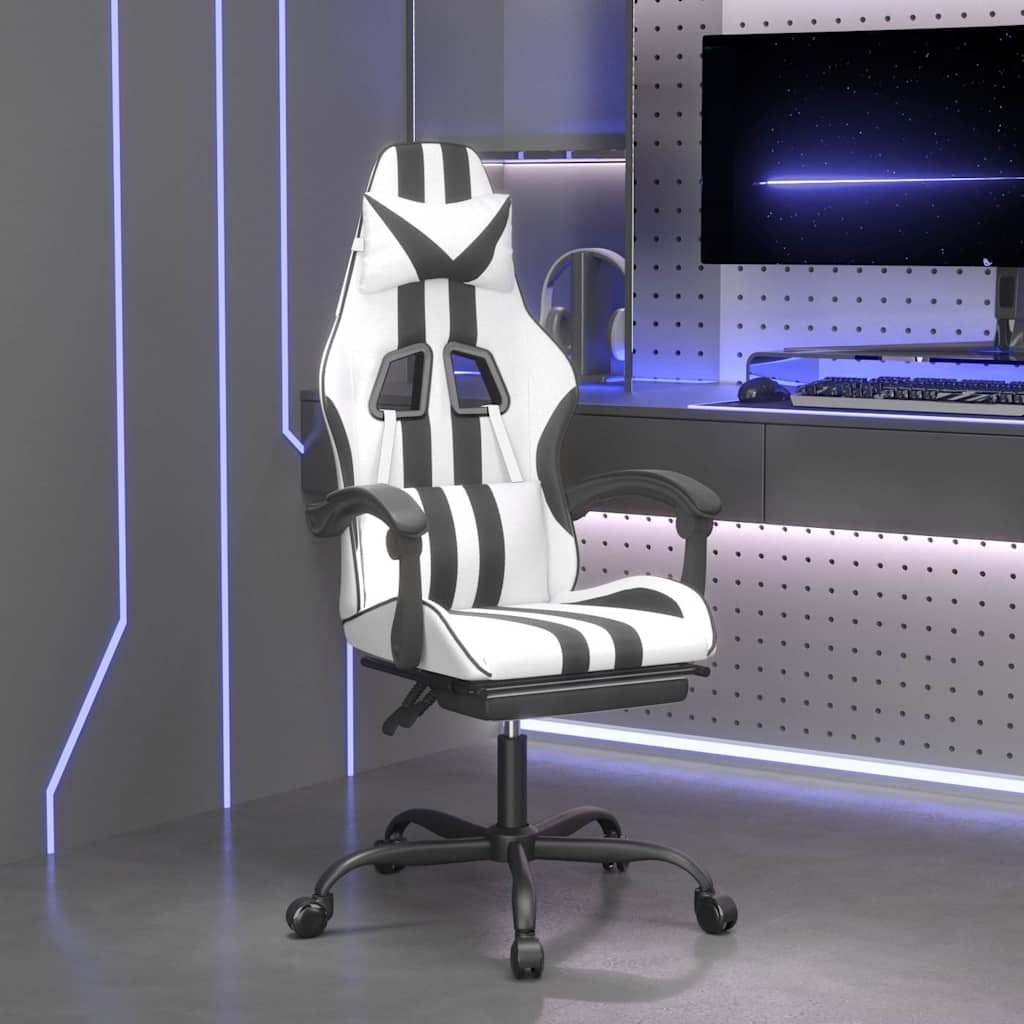 Gaming-Stuhl mit Fußstütze Weiß und Schwarz Kunstleder