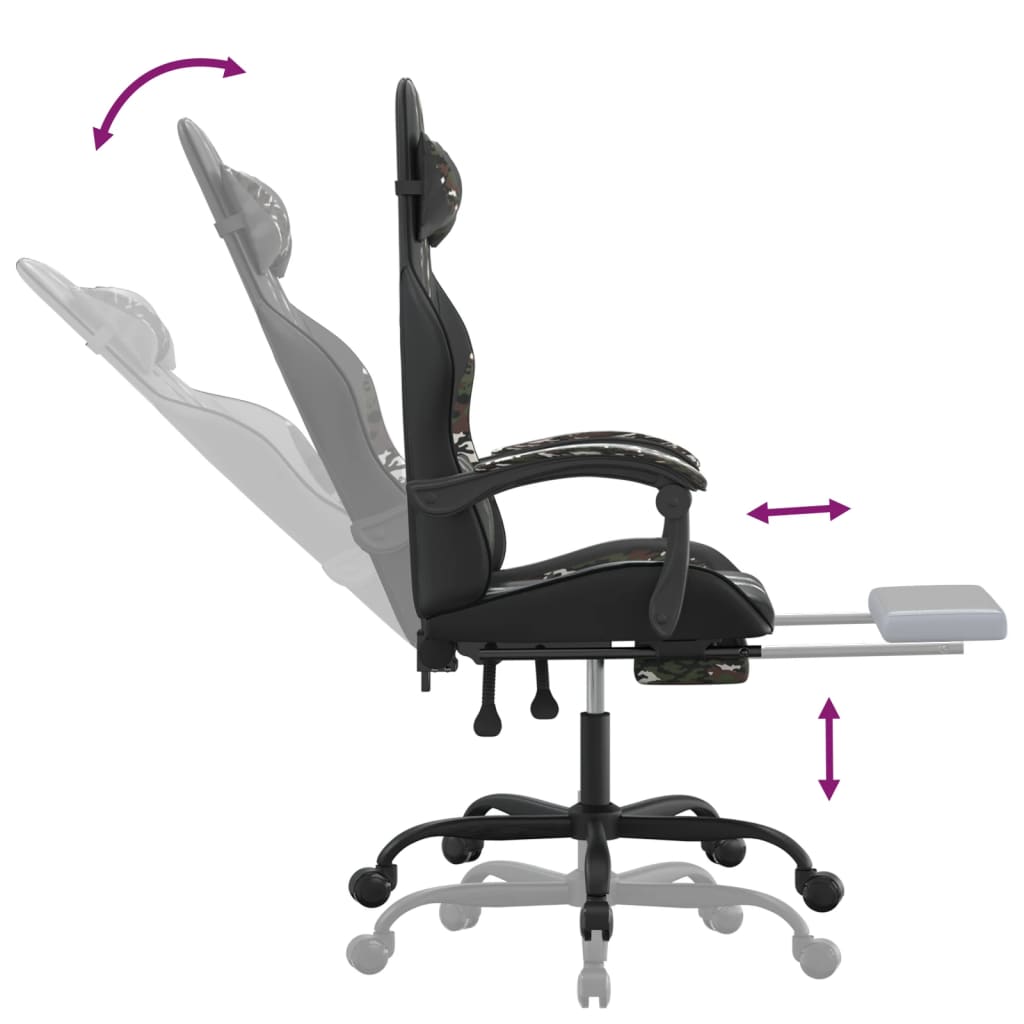 Gaming-Stuhl mit Fußstütze Schwarz und Tarnfarben Kunstleder