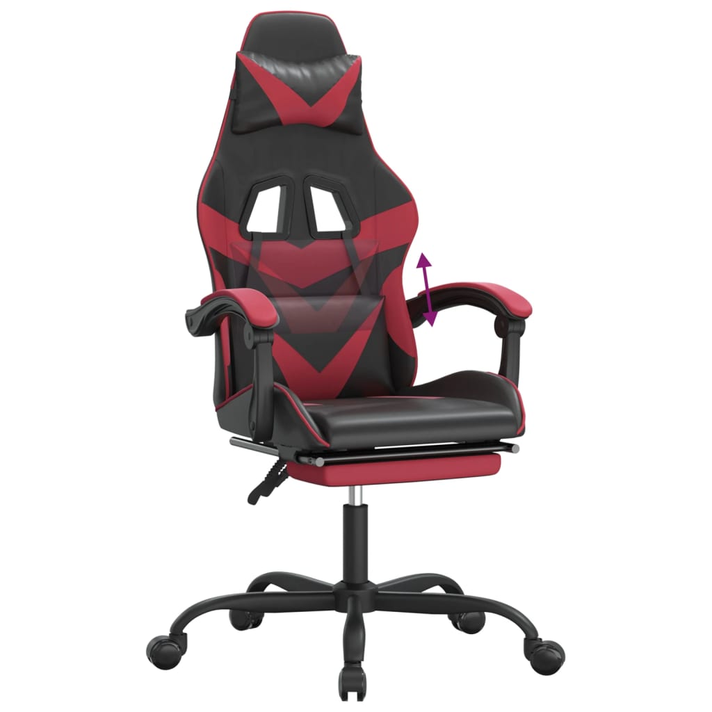 Gaming-Stuhl mit Fußstütze Schwarz und Weinrot Kunstleder