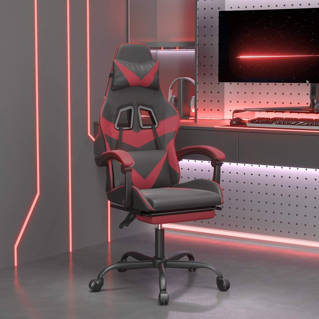 Gaming-Stuhl mit Fußstütze Schwarz und Weinrot Kunstleder