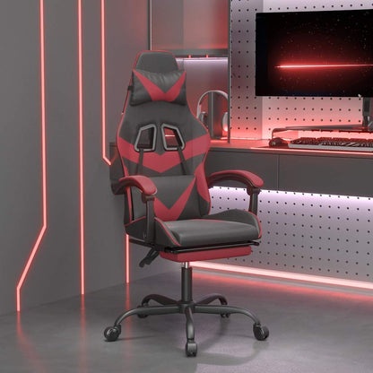 Gaming-Stuhl mit Fußstütze Schwarz und Weinrot Kunstleder
