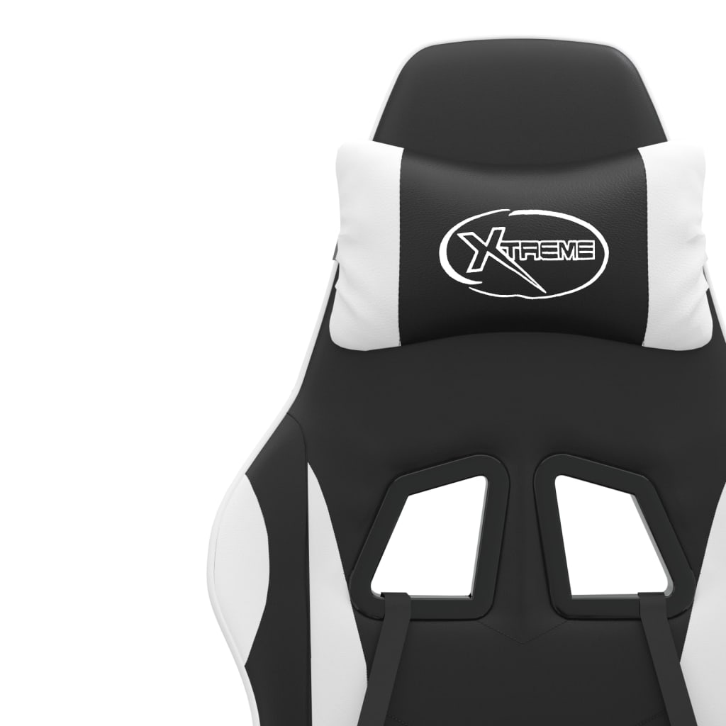 Gaming-Stuhl mit Fußstütze Schwarz und Weiß Kunstleder