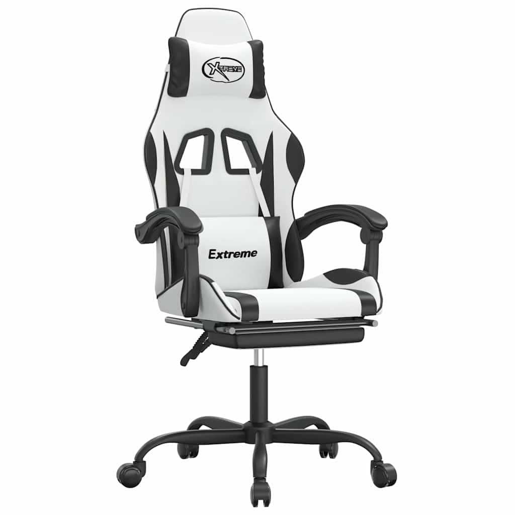 Gaming-Stuhl mit Fußstütze Weiß und Schwarz Kunstleder