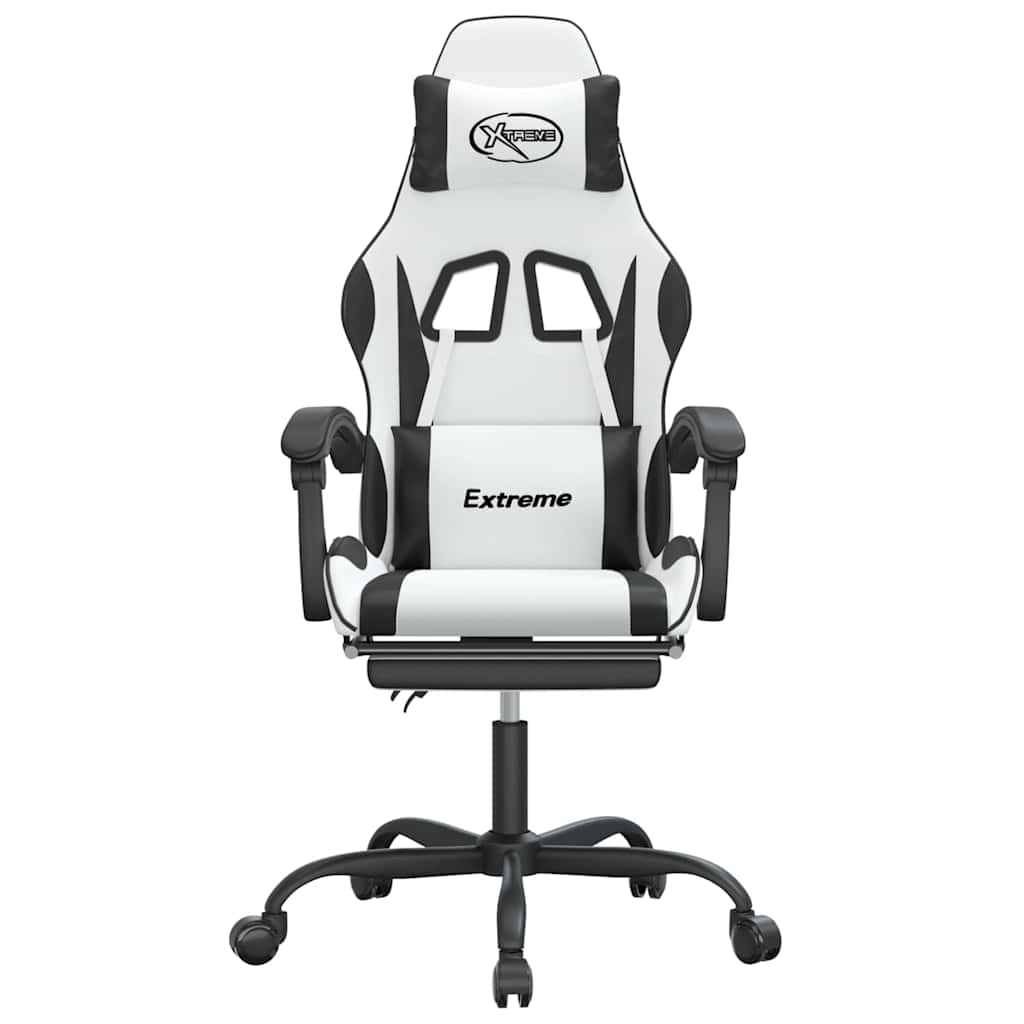 Gaming-Stuhl mit Fußstütze Weiß und Schwarz Kunstleder