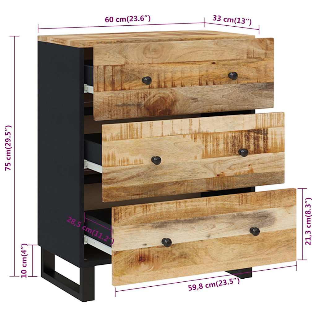 Sideboards 2 Stk. 60x33x75 cm Raues Mangoholz