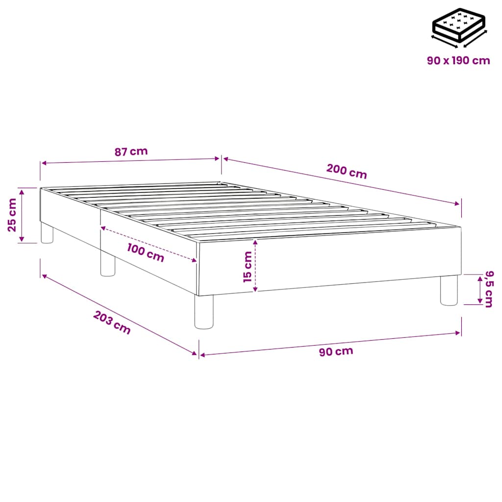 Boxspringbettgestell Dunkelgrau 90x200 cm Stoff