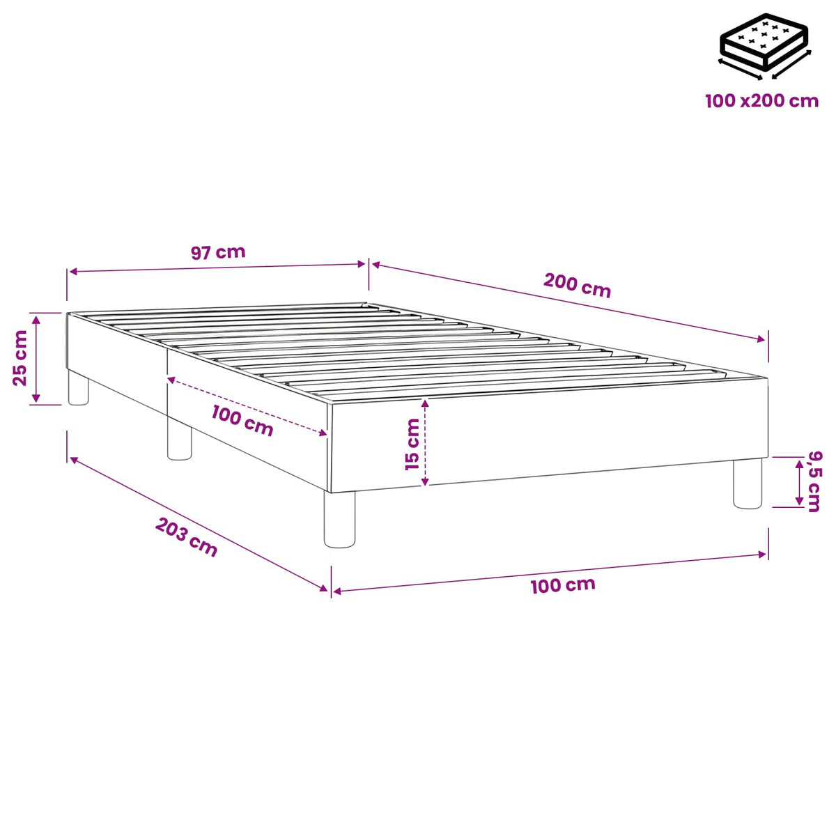 Boxspringbettgestell Dunkelgrau 100x200 cm Stoff