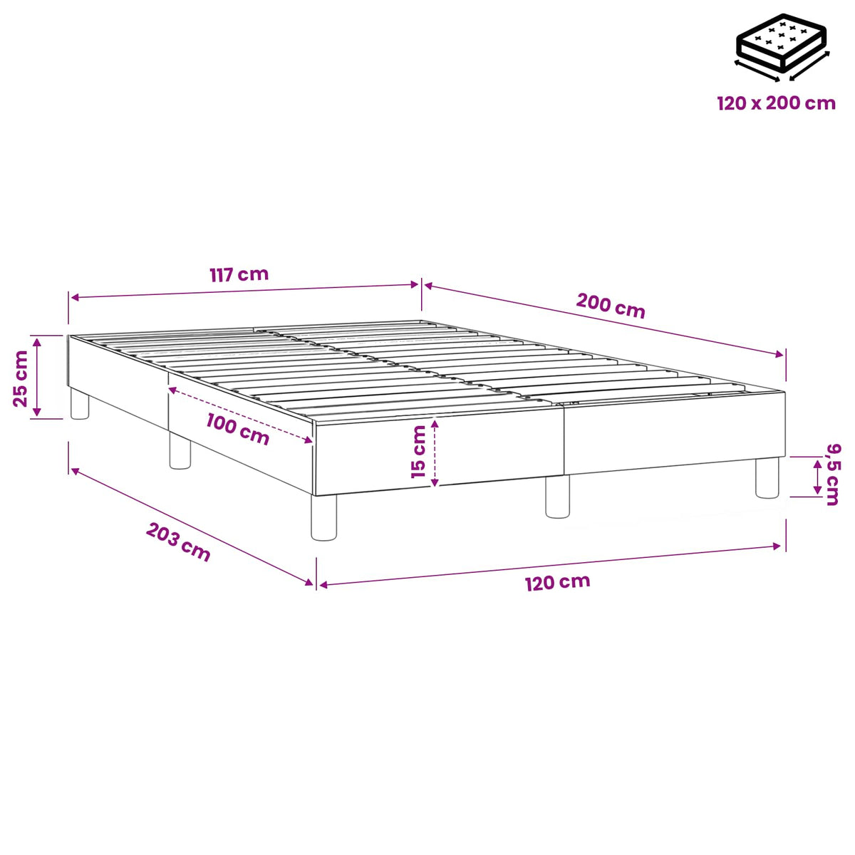 Boxspringbettgestell Taupe 120x200 cm Stoff