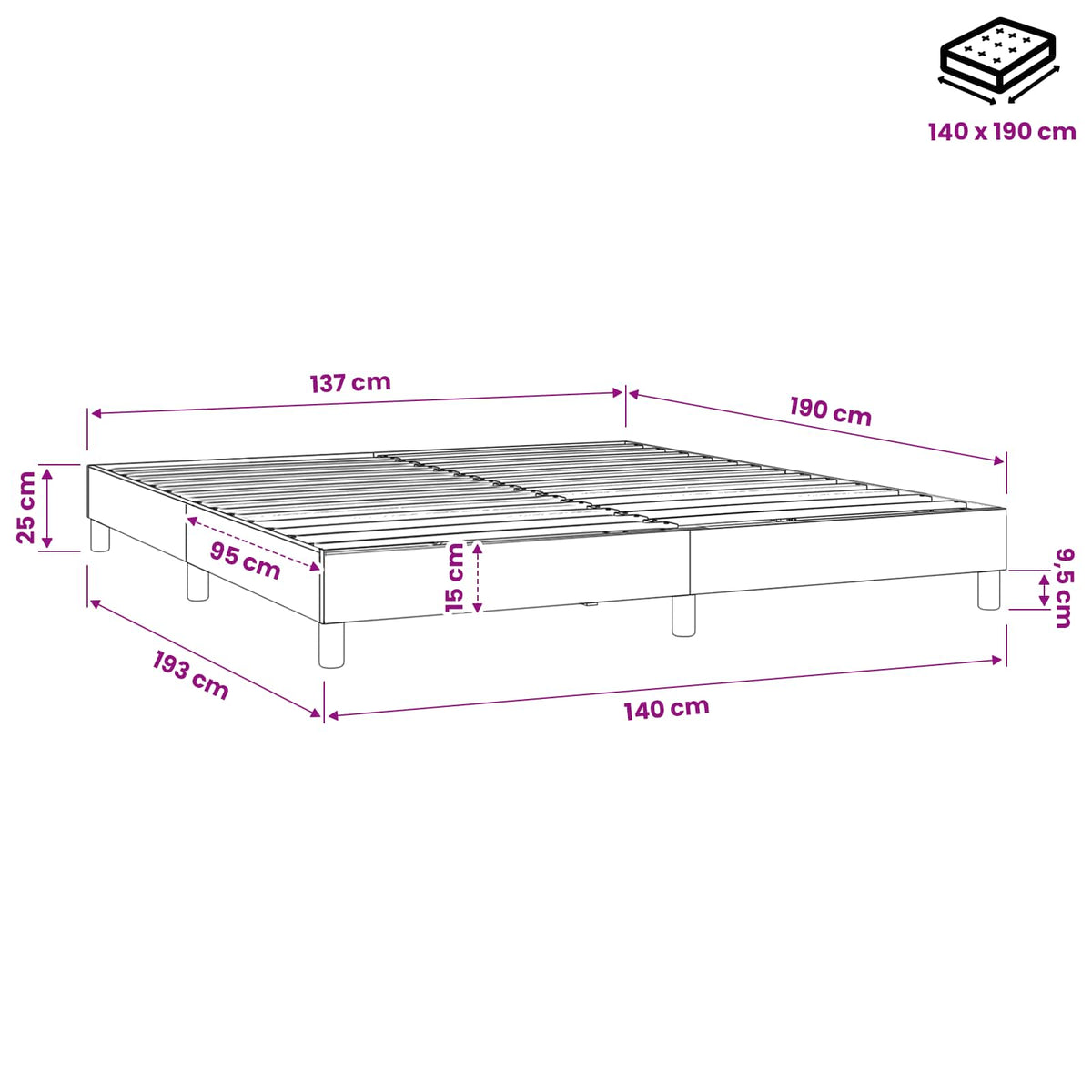 Boxspringbettgestell Creme 140x190 cm Stoff
