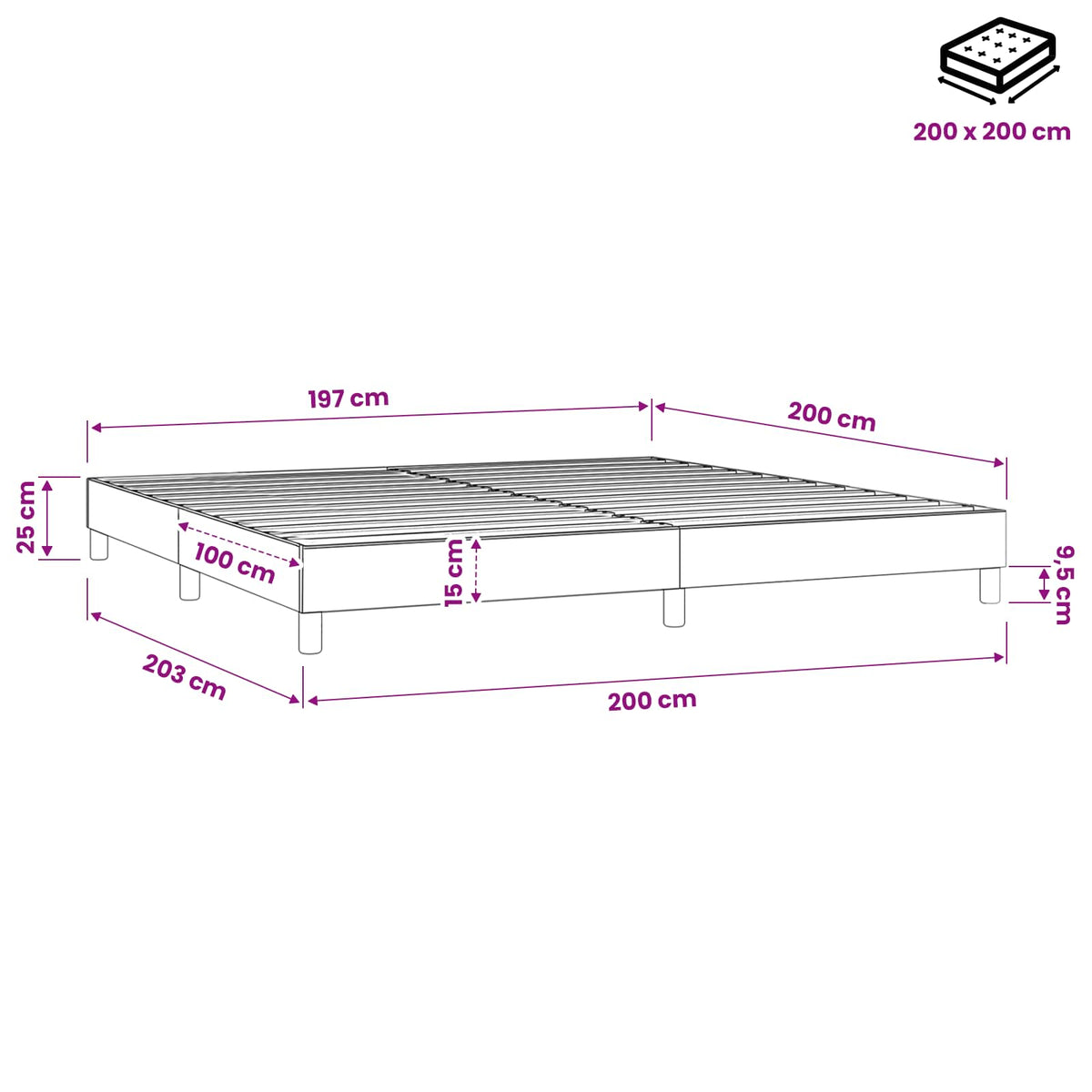 Boxspringbettgestell Hellgrau 200x200 cm Stoff