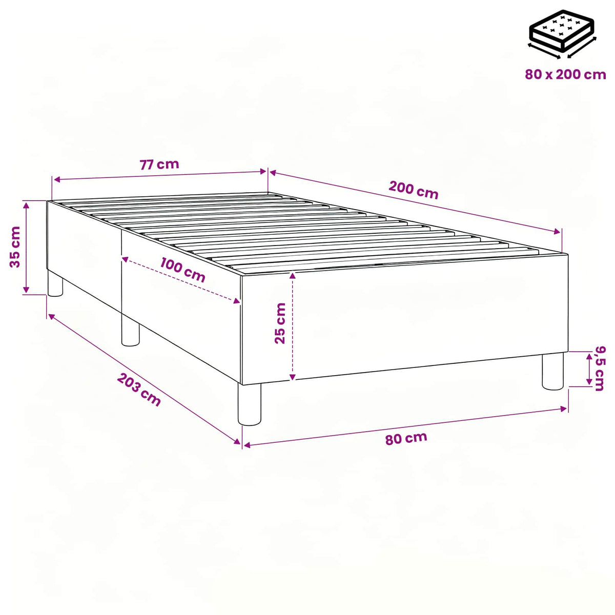 Boxspringbettgestell Dunkelbraun 80x200 cm Stoff