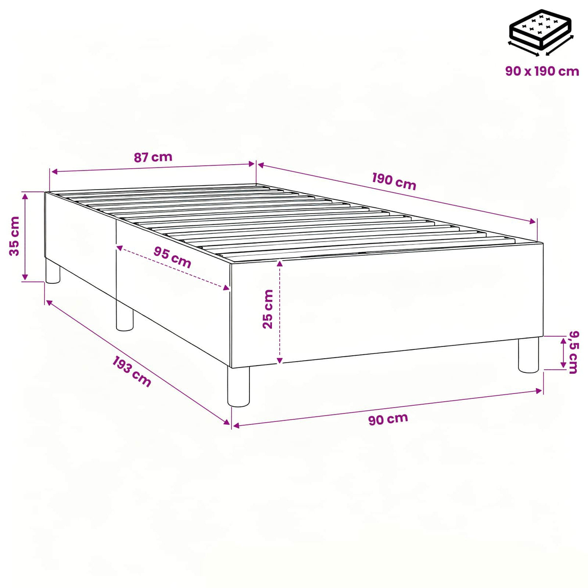 Boxspringbettgestell Blau 90x190 cm Stoff