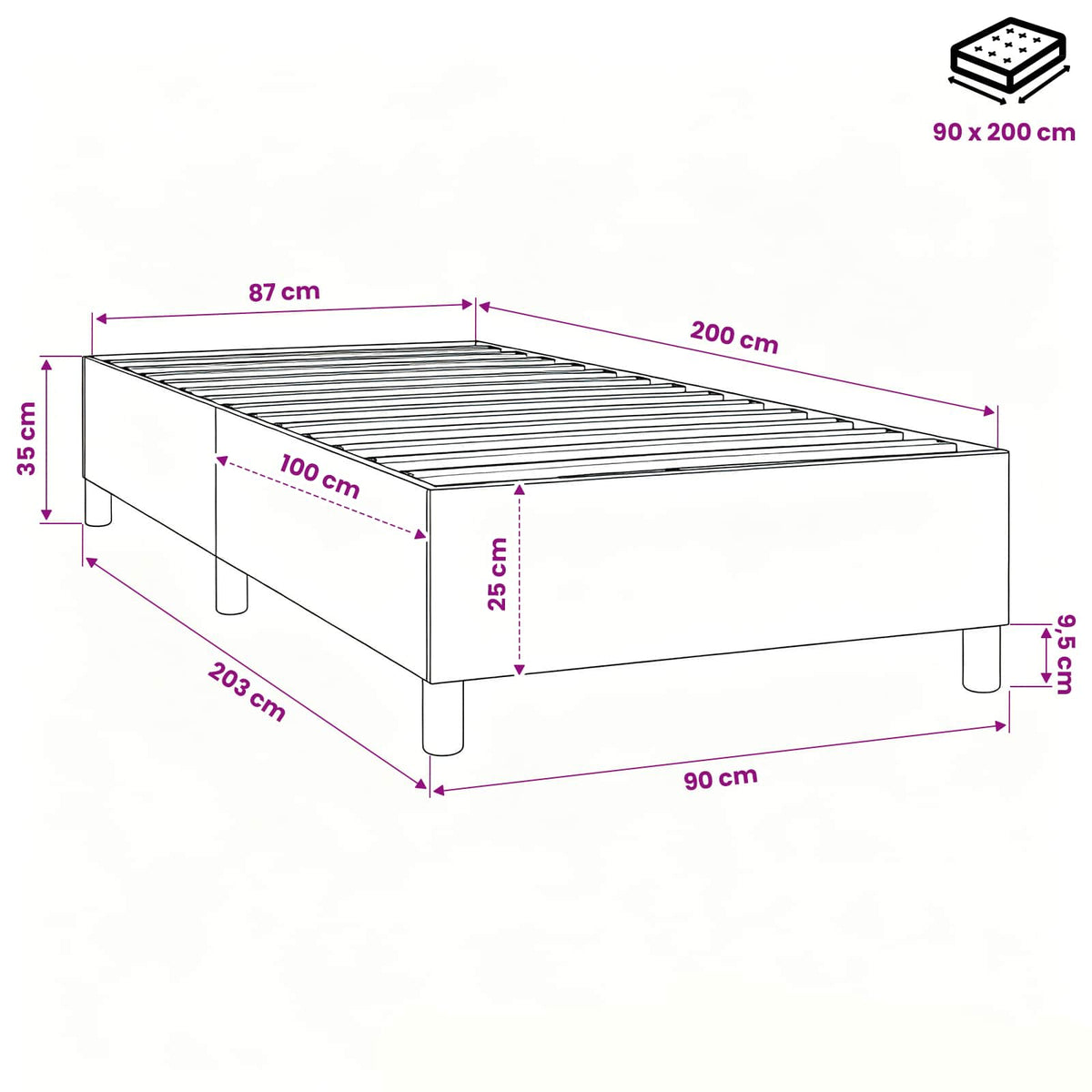 Boxspringbettgestell Taupe 90x200 cm Stoff