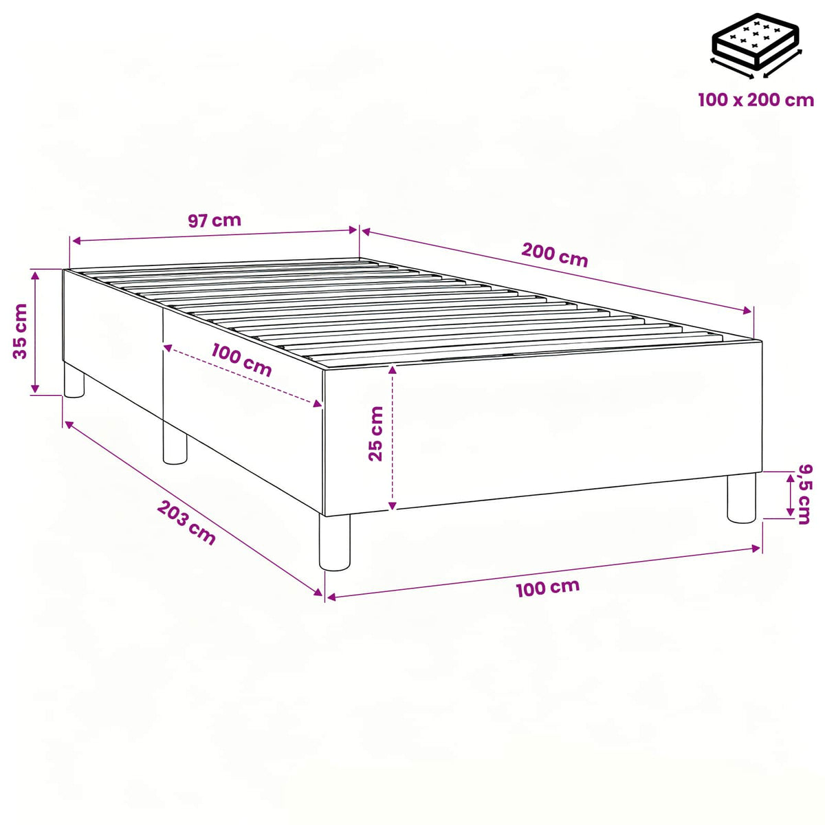 Boxspringbettgestell Hellgrau 100x200 cm Stoff