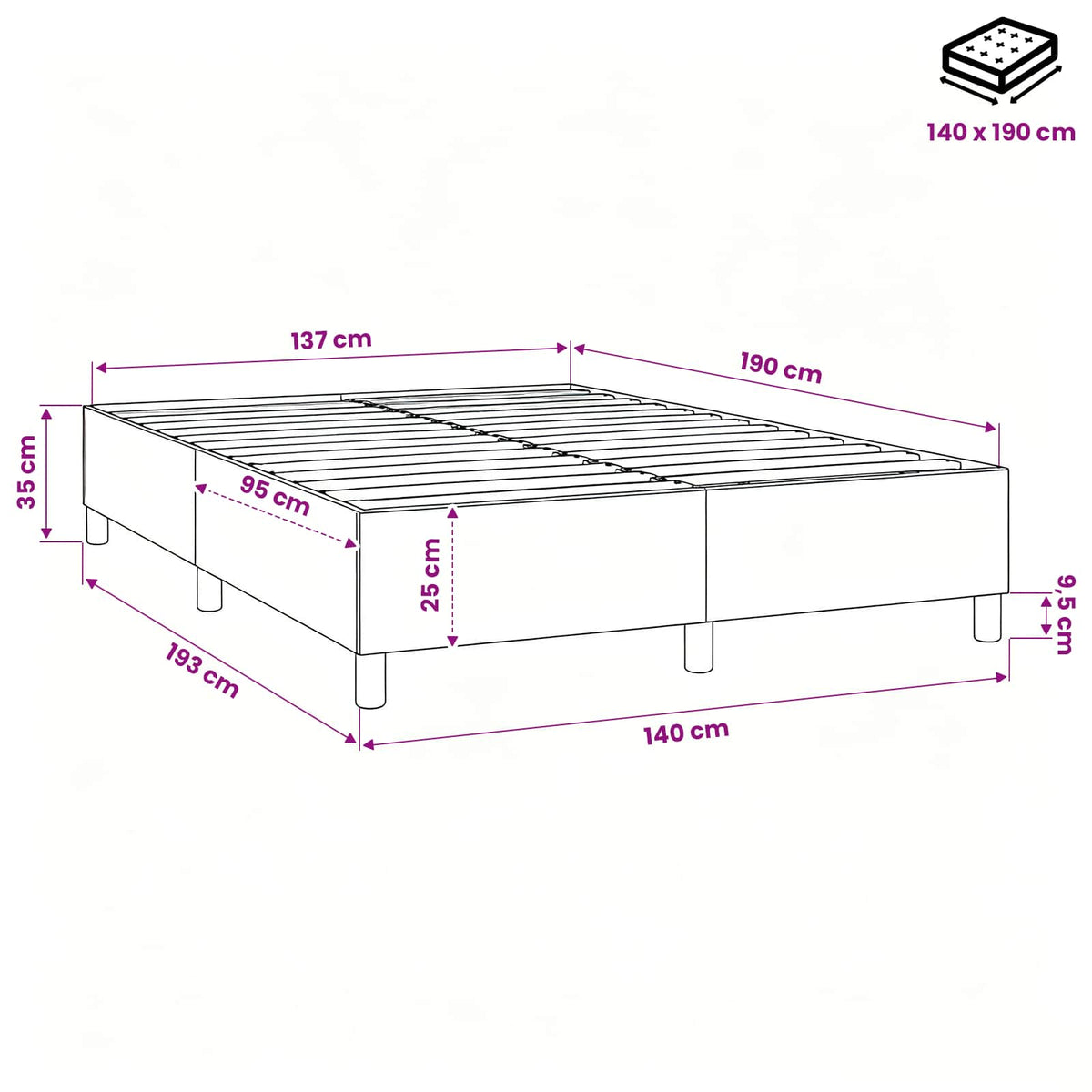 Boxspringbettgestell Hellgrau 140x190 cm Stoff
