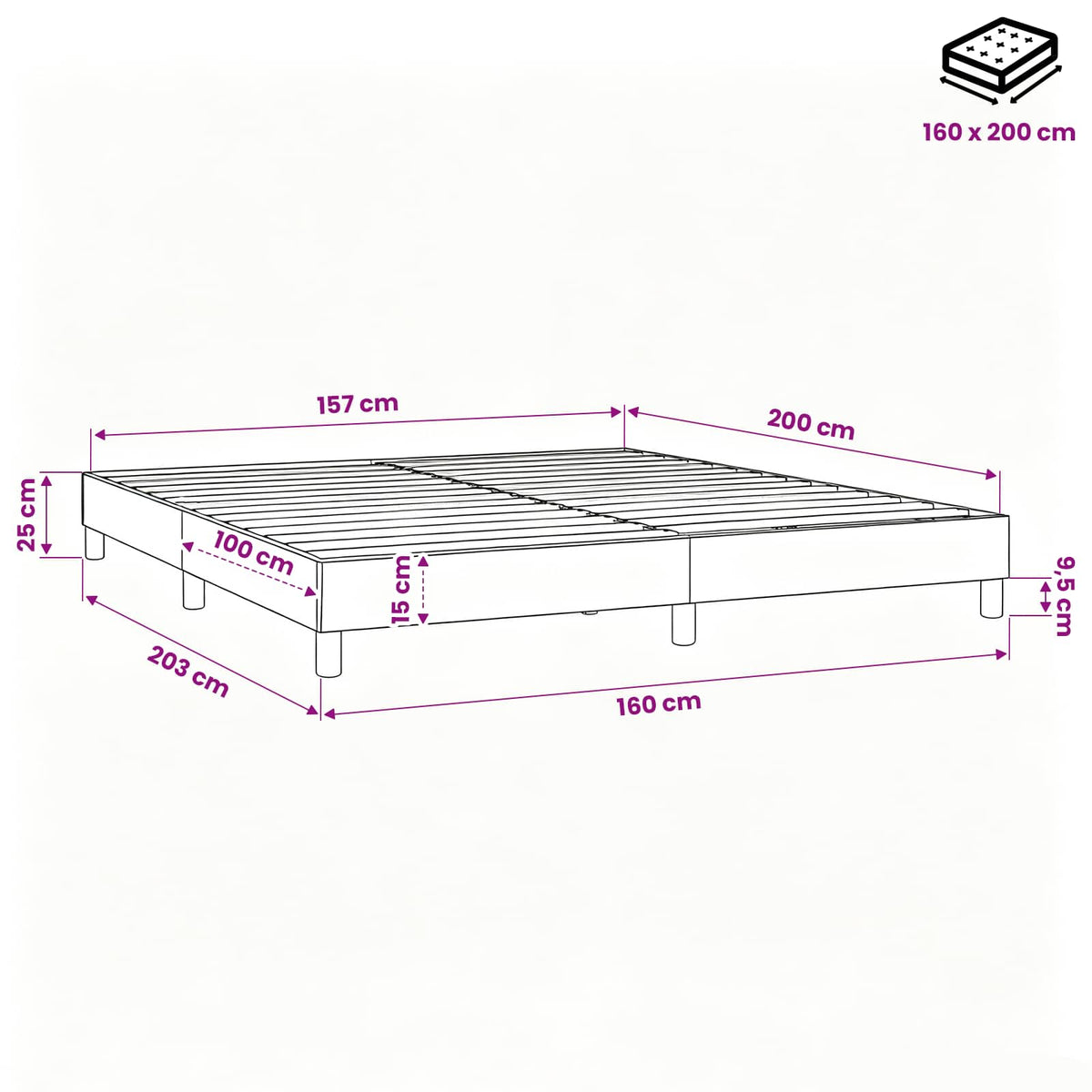 Boxspringbettgestell Blau 160x200 cm Stoff