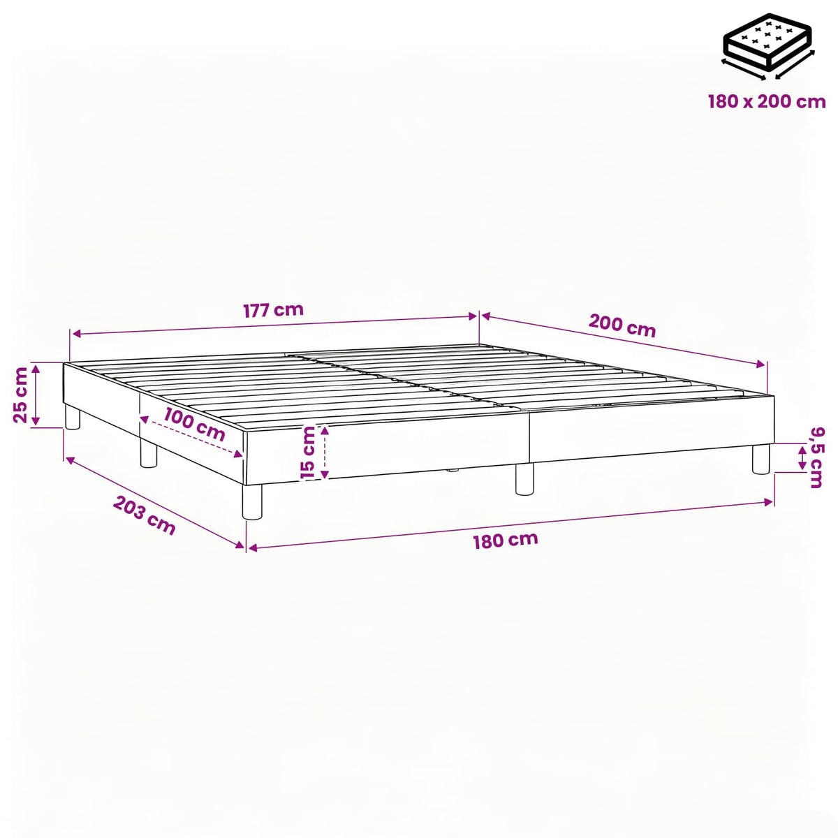 Boxspringbettgestell Blau 180x200 cm Stoff