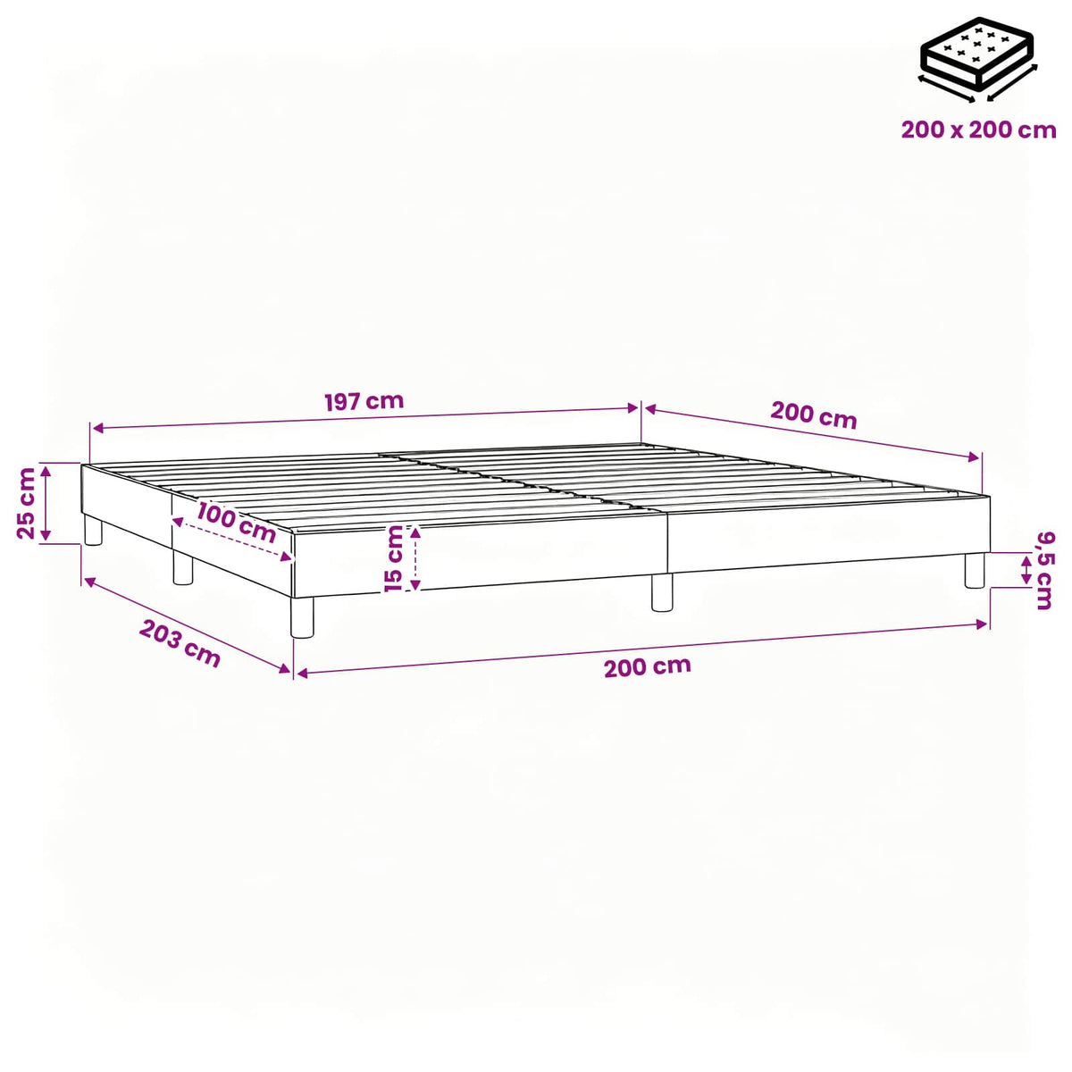 Boxspringbettgestell Creme 200x200 cm Stoff