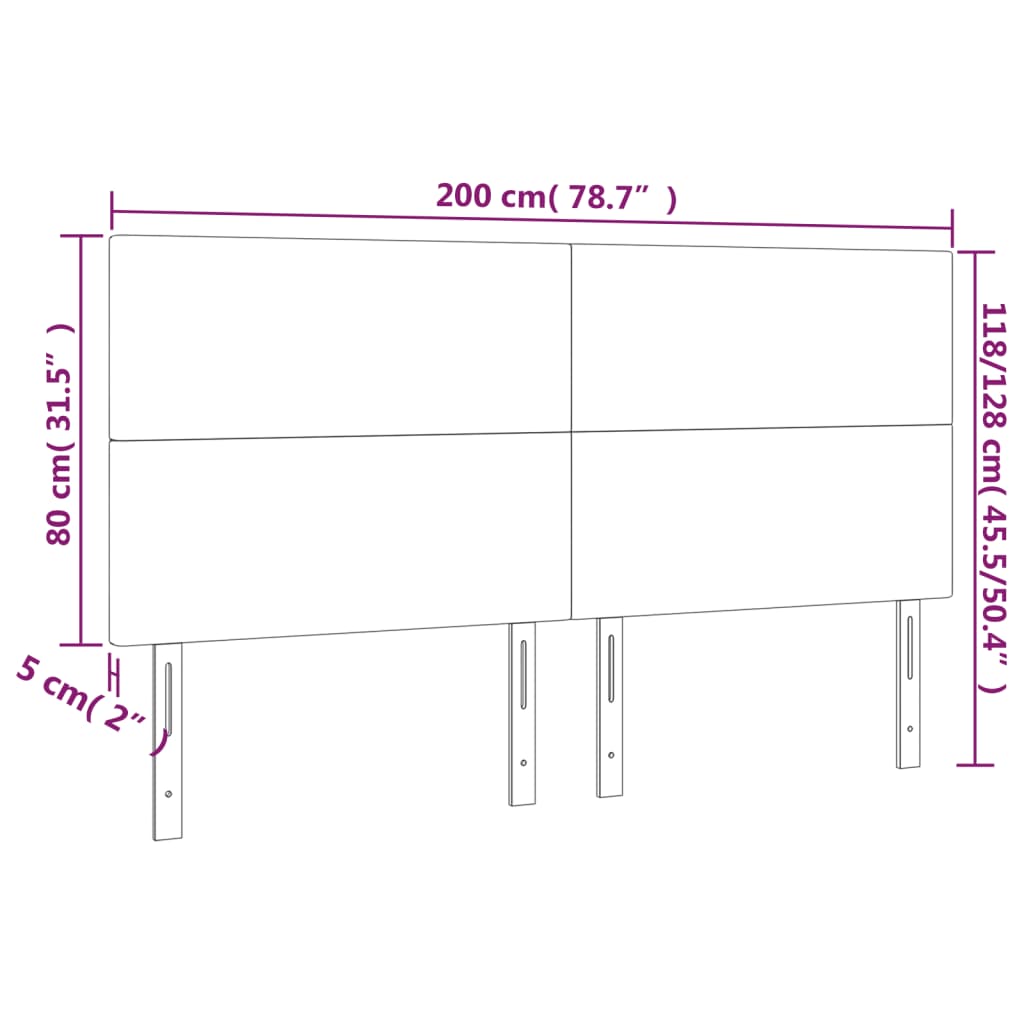 Kopfteil Dunkelgrau 200 x 5 x 118/128 cm Samt