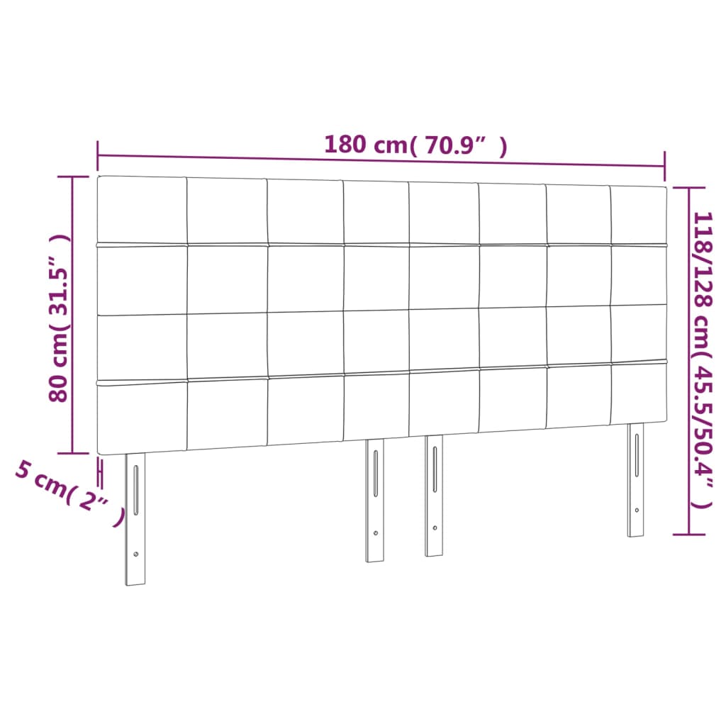 Kopfteil Hellgrau 180 x 5 x 118/128 cm Stoff