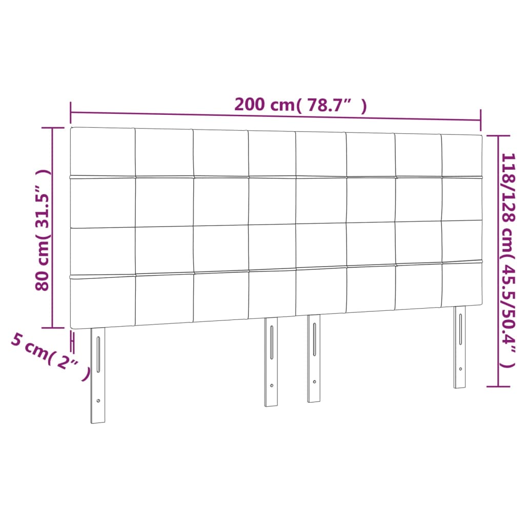 Kopfteil Hellgrau 200 x 5 x 118/128 cm Samt
