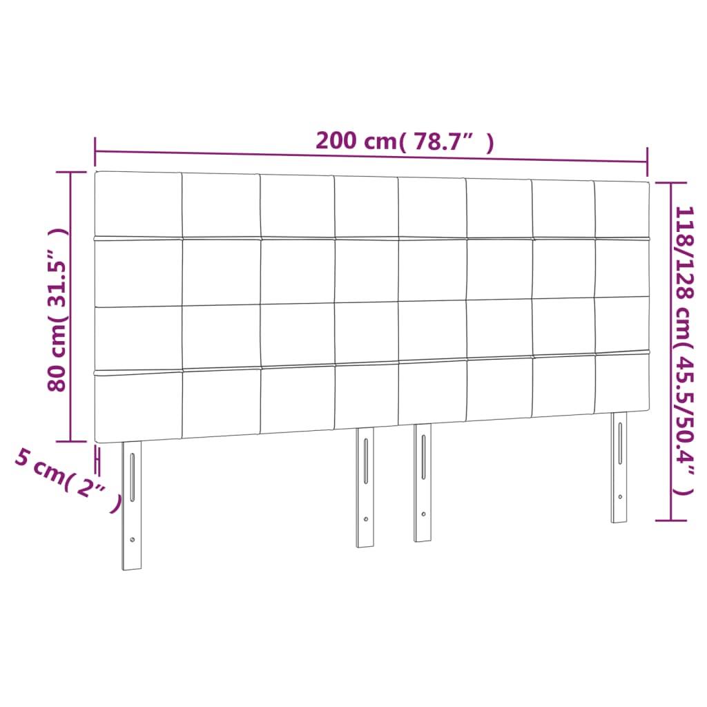 Kopfteil Dunkelgrau 200 x 5 x 118/128 cm Samt