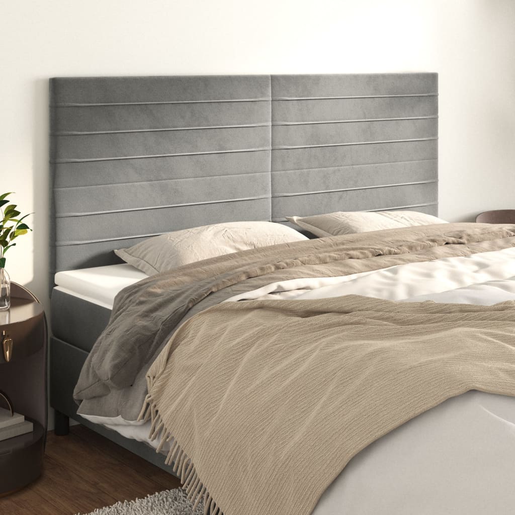 Kopfteil Hellgrau 200 x 5 x 118/128 cm Samt