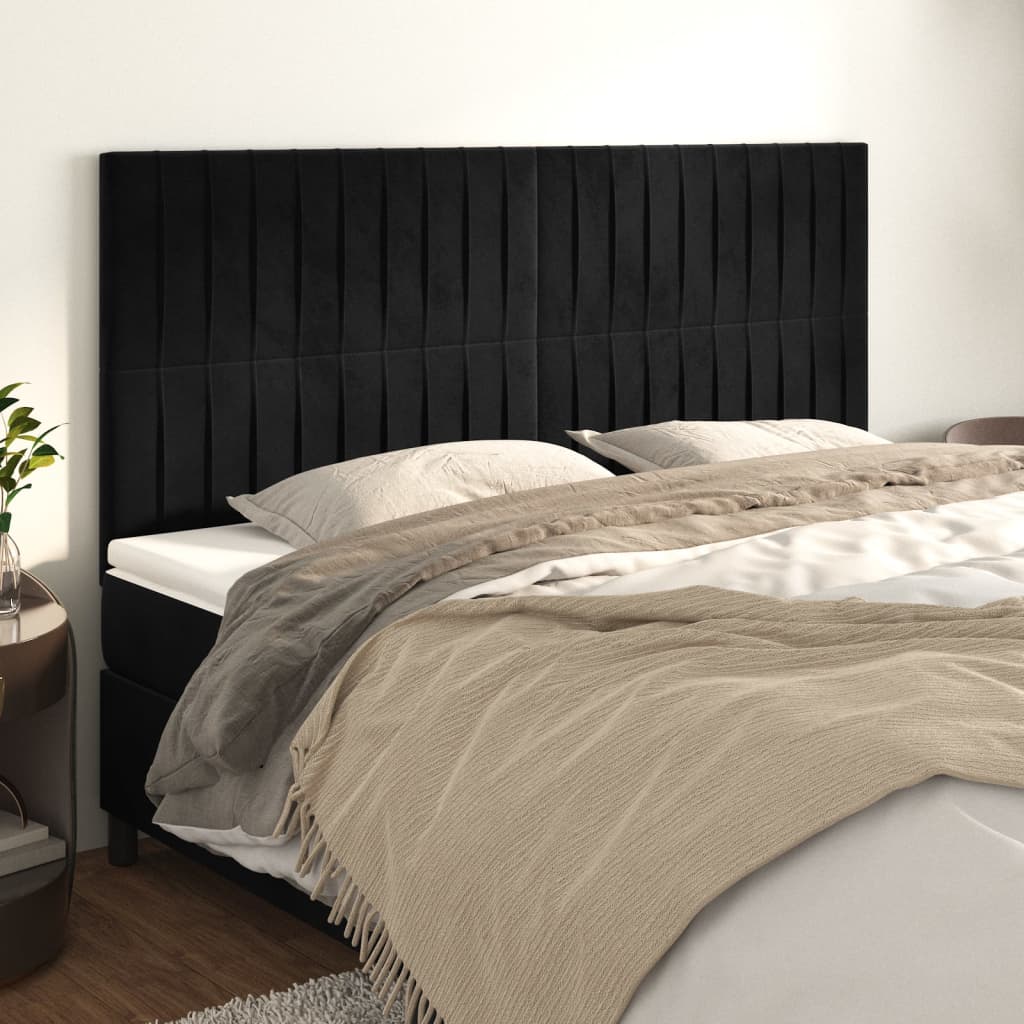 Kopfteil Schwarz 200 x 5 x 118/128 cm Samt