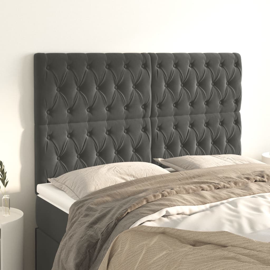 Kopfteil Dunkelgrau 144 x 7 x 118/128 cm Samt