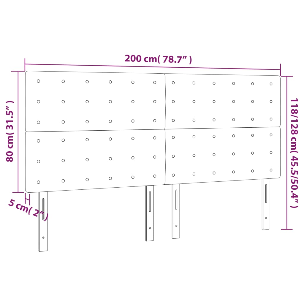 Kopfteil Dunkelgrau 200 x 5 x 118/128 cm Samt