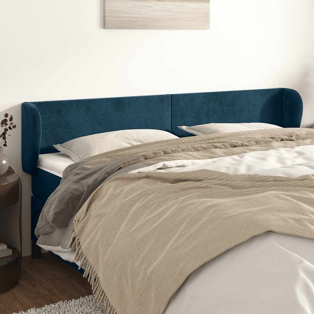 Kopfteil mit Ohren Dunkelblau 203x23x78/88 cm Samt
