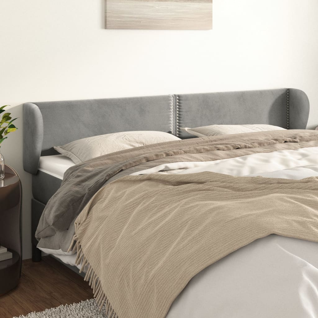 Kopfteil mit Ohren Hellgrau 203x23x78/88 cm Samt